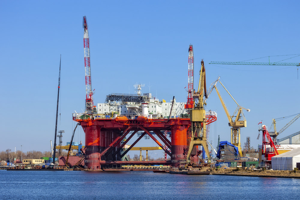 Platform in repair in shipyard of Gdansk, Poland.